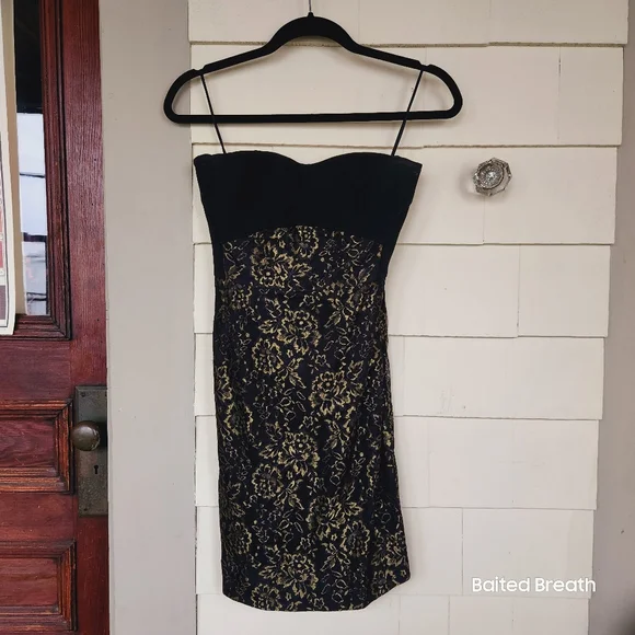 Diane Von Furstenberg | Dresses | Diane Von Furstenberg Lace Black And Gold  Underlay Midi Dress Size4 | Poshmark